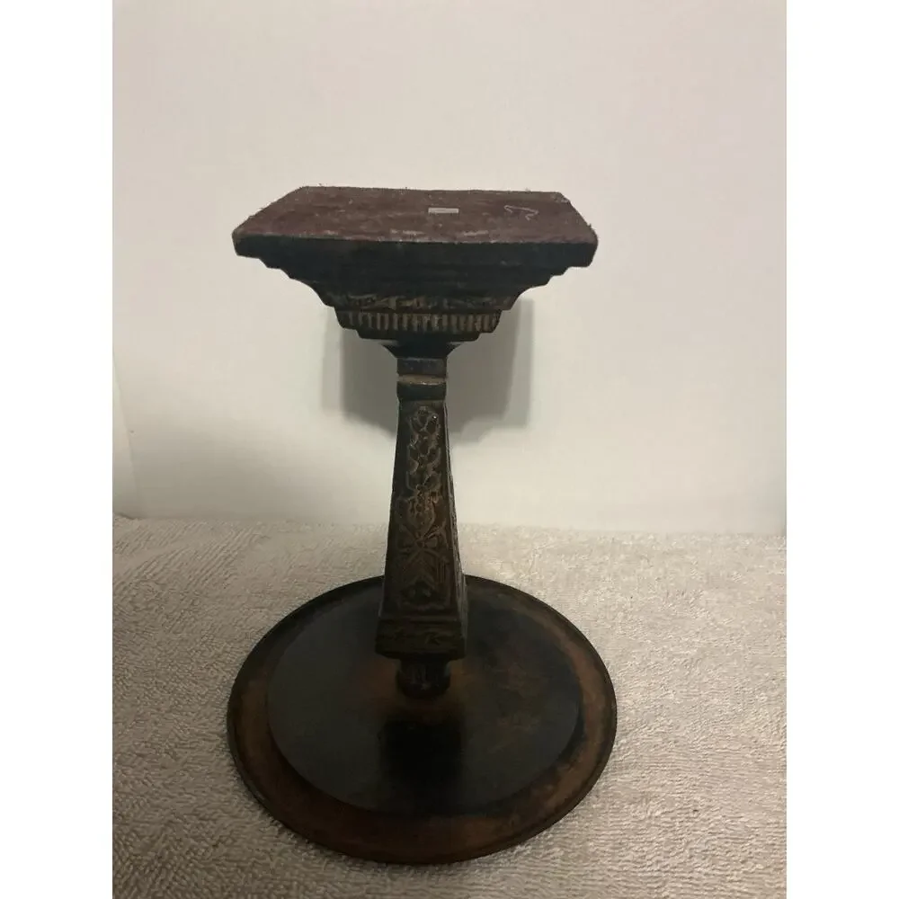 Vintage Hollywood Regency Brass Ram Head Candlestick Holder Ornate Pedestal Stan